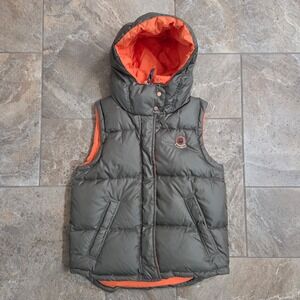 United Colors of Benetton Puffer Vest Hooded Olive Green Orange Reversible Boy M